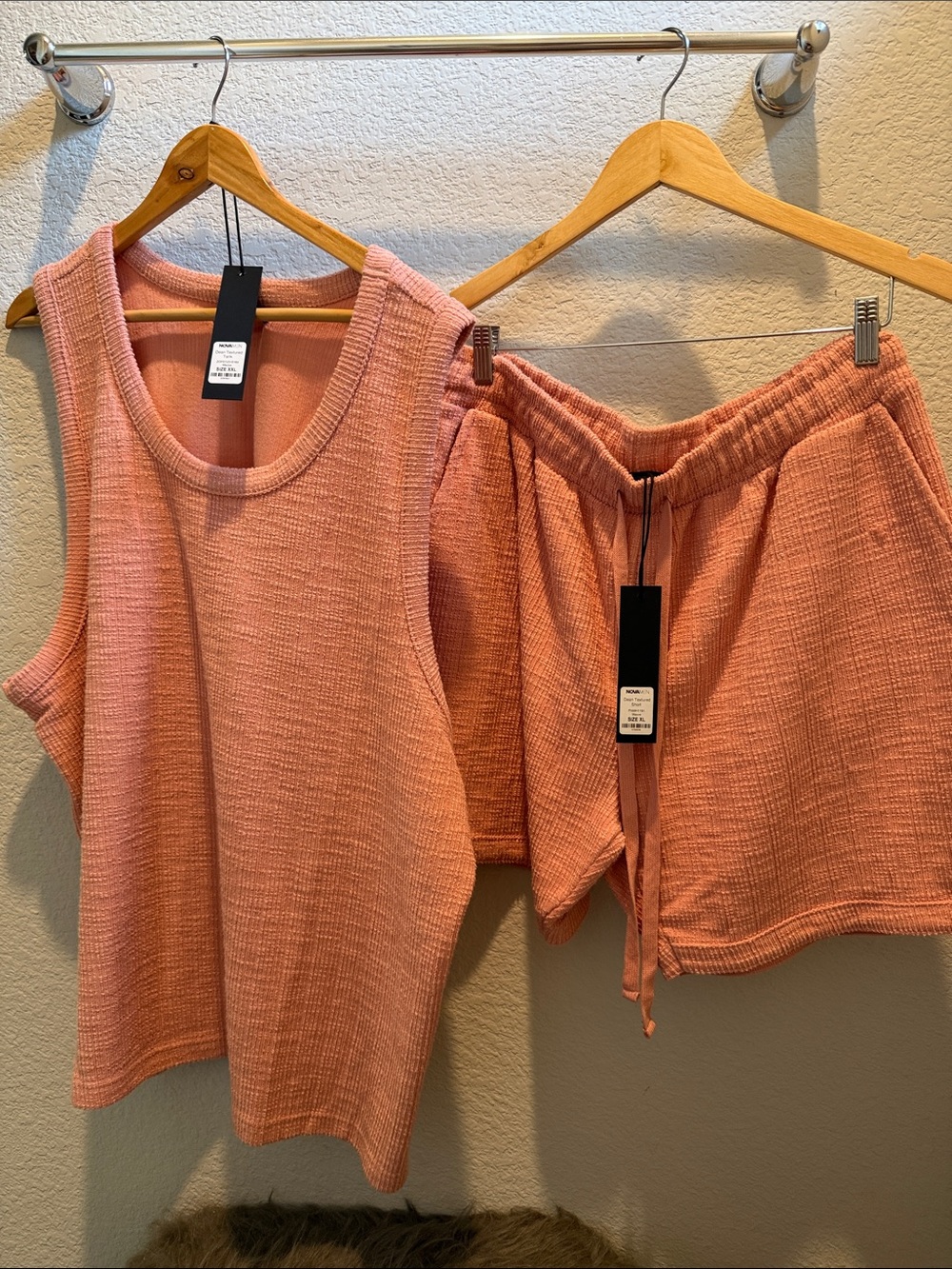 Fashion Nova Peach Waffle Knit Tank & Shorts Set